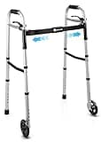 Whlicks Narrow Folding Walkers for Seniors,Aluminum Lightweight Walkers with Wheels, Adjustable Width and Height Front Wheel Walker for Elderly and Disabled, Supports up to 350 lbs