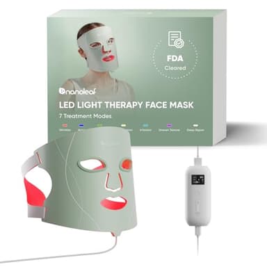 Nanoleaf FDA-Cleared LED Light Therapy Face Mask with 7 Treatment Modes - Professional Red & Blue Light with NIR Facial Device for Anti-Aging - 432 LEDs, Rechargeable