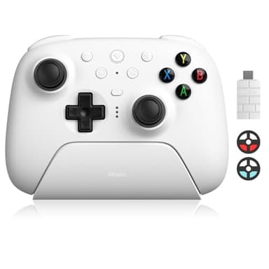 8BitDo Ultimate 2 Wireless Controller with TMR Joysticks for Windows & Android, Gaming Controller with Switchable Hall Effect/Tactile Triggers, RGB Fire Ring,8Speed Wireless Tech, Charging Dock, White