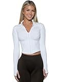 Pchee Bum Women's Snatching BBL Workout Jacket - Lightweight, Zip-Up Athletic & Yoga Top, Slim Fit Sports Jacket with Thumbholes, Form-Fitting Material, Mid-Length Design (White, Small)