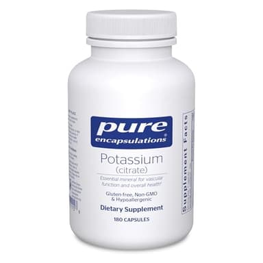 Pure Encapsulations Potassium (Citrate) - Essential Electrolyte Supplement to Support Nerve & Muscle Function, Adrenals, Hormones, Heart Health & Energy* - Potassium Citrate Capsule - 180 Capsules