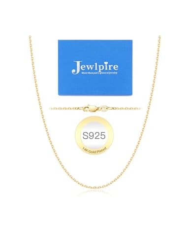 Jewlpire 14K Gold Plated Chain Necklace for Women, 1.1mm Cable Chain Necklace 14K Gold Plated Chain for Women Comfortable Women's Chain Necklace 16 Inch