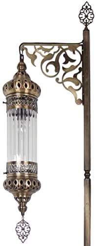 DEMMEX Turkish Moroccan Ottoman Era Style Antique Vintage Standing Floor Lamp, Antique Brass Metal Body, Shatterproof Pyrex Glass, 5.5 ft -165cm