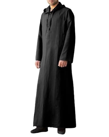 YAOHUOLE Long Sleeve Kaftan for Men Button up Kaftan Thobe with Hood Black M