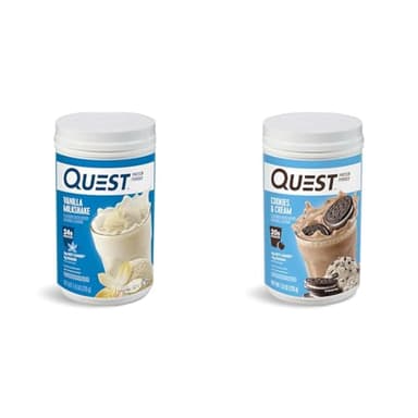 Quest Nutrition Vanilla Milkshake Protein Powder, 24g of Protein, 1g of Sugar, 1.6 Pound, 23 Servings & Cookies & Cream Protein Powder; 20g Protein; 1g Sugar; Low Carb; Gluten Free