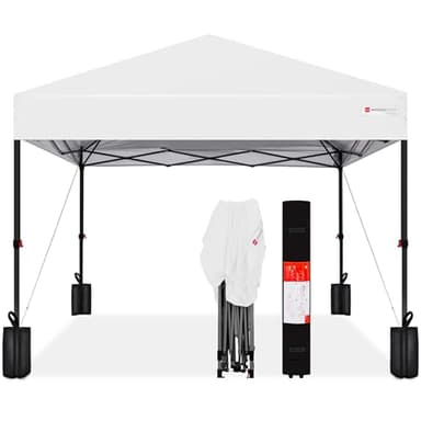 Best Choice Products 10x10ft Pop Up Canopy Tent, Outdoor Shade, 1 Person 1 Minute Set Up, Carry Case, 4 Weight Bags - White