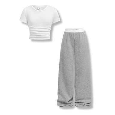 Voxikodex Size 9 10 Trendy Tween Girls Clothes 2 Piece Outfit Short Sleeve T-Shirt Top Palazzo Pants Fall Spring Casual Clothing Set Grey 2025(9-10)