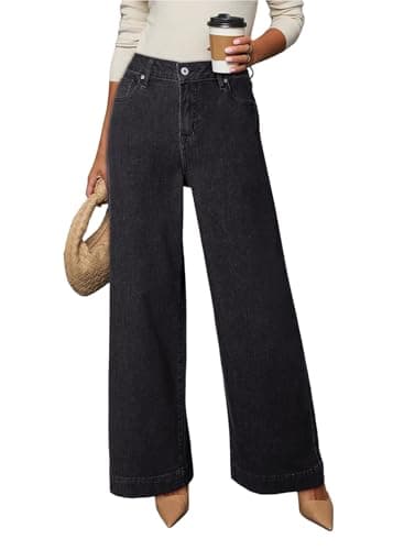 Dokotoo Women's Casual High Waisted Jeans for Women Trendy Wide Leg Loose Stretch Denim Cargo Pants Black Size 4