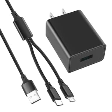 UL Listed Fast Charger for Old and New Kindle Fire Tablets (Designed for use with All Fire Tablets and All Kindle E-Readers)-6Ft USB to Micro-USB and USB-C Braided Cable