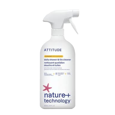 ATTITUDE Shower & Tile Cleaner Spray, EWG Verified, Bathroom Cleaner Removes Soap Scum & Grime, Plant-Based & Vegan, Citrus Zest Scent, 27.1 Fl Oz