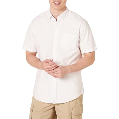 Amazon Essentials Men's Short-Sleeve Oxford Shirt with Pocket, White, X-Large
