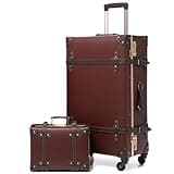 urecity Vintage Luggage Set of 2, Retro Suitcase Trunk with Wheels for Men and Women, Cute Designer Travel Luggage Set with Boarding Tote, Luggage Zipperless TSA Approved (26"+12", Caramel Brown)