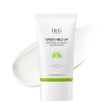 Dr. G Green Mild Up Defense Mineral Sunscreen - SPF 50 Broad Spectrum Korean Sunscreen - Lightweight & Reef-Safe Mineral Formula - For Sensitive Skin - Non-Greasy - With Centella Asiatica - 1.69 fl oz