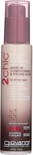 GIOVANNI 2chic Ultra-Sleek Leave-In Conditioning & Styling Elixir - Phyto-Keratin & Argan Oil, Anti-Frizz Formula, Coconut, Shea Butter, Pro-Vitamin B5, Color Safe, Paraben Free - 4 oz