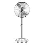 InfiniPower 16" High Velocity Stand Fan, Adjustable Heights, 75°Oscillating, Low Noise, Quality Made Fan with 3 Settings Speeds, Metal for Industrial, Commercial, Residential, Color: Chrome
