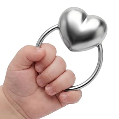 Krysaliis Heart Baby Teether Rattle Ring for Boy and Girl, 925 Sterling Silver, Newborn Gifts for Babies 0-12 Months, Non-Tarnishing, Beautiful Box Packaging, Custom Engraving Available