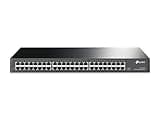 TP-Link 48 Port Gigabit Ethernet Switch | Plug and Play | Sturdy Metal w/ Shielded Ports | Rackmount | Fanless | Traffic Optimization | Unmanaged (TL-SG1048) , Black