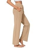 PINSPARK Wide Leg Yoga Pants Women High Waisted Workout Pants UPF 50+ Drawstring Sweatpants with 4 Pockets Khaki PS