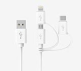 Apple MFI Certified 3-in-1 Cable, Lightning/Type C/Micro USB Cable for iPhone, iPad, Huawei, HTC, LG, Samsung Galaxy, Sony Xperia, Android Smartphones, iPad Pro 2018 and More 3 in 1 White(3FT)