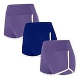 Cethrio Workout Shorts Women Pack of 3 Trendy Soft Plus Size Workout Shorts Patchwork High Waisted Yoga Shorts with Pockets