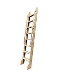 DIYHD 96" Unfinished Rolling Library Wooden Step Ladder with Glab Handle,No Sliding Hardware
