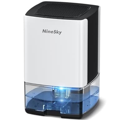 NineSky Dehumidifier for Home, 30oz Water Tank,(300 sq.ft) Dehumidifiers for Bedroom, Bathroom, Basement with 7 Colorful Lights, Auto Shut Off(C1 White)