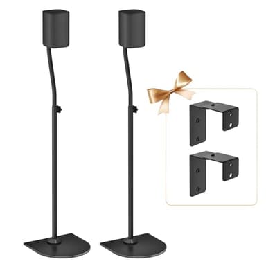 Height Adjustable Speaker Stand Pair Extend 33" to 42" with Wall Mount for Samsung, Vizio, Bose, LG, Roku Rear Speakers and More Surround Sound Speaker Stands Up to 5Lbs with Key Hole&Thread Hole