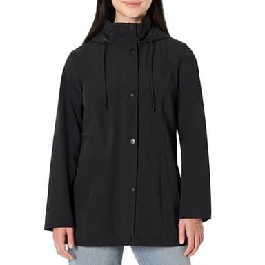 Amazon Essentials Women's Women's Regular-Fit Lightweight Waterproof Long Hooded Rain Jacket, Black, X-Large