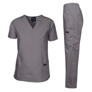 Dagacci Medical Uniform Womens and Mens Scrubs Set Medical Scrubs Shirt Top and Pant, Pewter Gray, Medium,