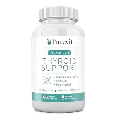 Purevit Advanced Thyroid Support Supplement with Black Cumin Extract, Selenium, Myo-inositol, Thyroid Support for Hashimotos and Hypothyroidism, 60 Capsules