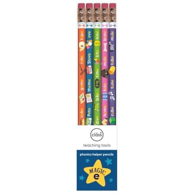 Class Teaching Tools Magic E- Set of Educational Phonics Pencils-Long Vowel Silent E- Learn to Read Tool for Kids, Visual Phonics Aid for Spelling and Reading, Great for Teachers, Parents & Tutors