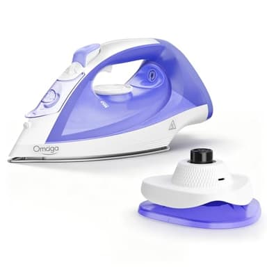 OMAIGA Cordless Iron for Clothes, 1550W 2-In-1 Cordless/Corded Steam Iron Rapid Heating, Ceramic Soleplate, 3-Way Auto-Off, Self-Cleaning, 12.85oz Water Tank Ironing Clothes for Home, Purple
