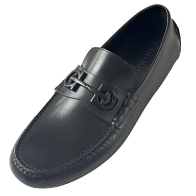 Ferragamo Grazioso Loafers Black Calf Leather Men's Drivers Dress Moccasin (Salvatore (Black, US Footwear Size System, Adult, Men, Numeric, Medium, 10)