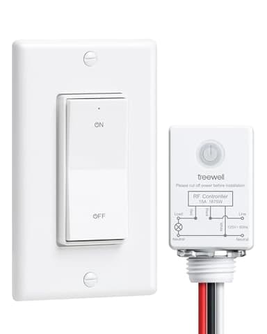 Wireless Light Switch and Receiver Kit, Decorator Rocker Wall Switch, 15A High Power, 200FT Long Range RF Remote Control, No in-Wall Wiring, Programmable & Expandable for Ceiling Light, Fans, Lamps