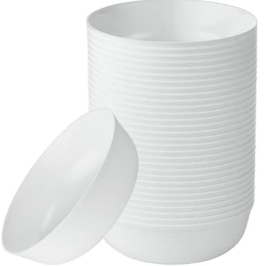 [30 Pack 16 OZ Bowls] Edge Collection White Plastic Party Bowls Premium heavyweight Elegant Disposable Tableware Dishes