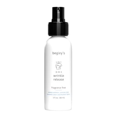 Begley's 3-in-1 Wrinkle Remover, Quick Fix Wrinkle Release, Static Cling Remover, Odor Eliminator and Fabric Refresher Spray - USDA Certified Biobased - Fragrance-Free, 3 oz Travel Size