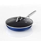 MsMk Frying pans nonstick with lid Blue, 10-inch Durable skillet, Titanium and Diamond Non Stick Non-Toxic Coating From USA, Even Heating, Easy Clean-Up, Comfortable Handle, Induction Compatibility