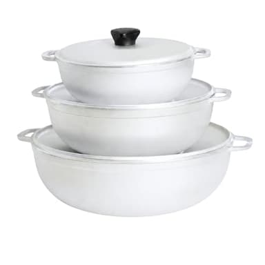 IMUSA Caldero Stock Pot with Lid 3pc Set, 1.5/3.5/7 QT, Cast Aluminum, Perfect for Serving Large & Small Groups, Riveted Handles, Made in Colombia, Silver