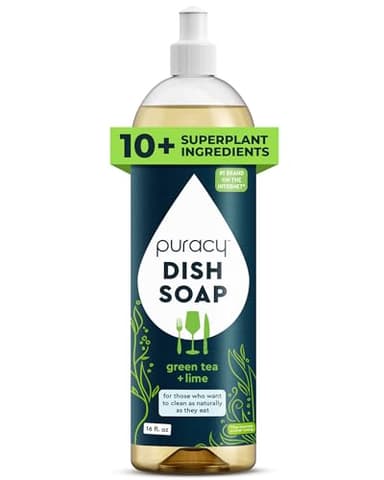 Puracy Natural Dish Soap - Skin-Softening Plant-Based Dishwashing Soap, Non-Toxic Dish Soap, Organic Liquid Dishwashing Detergent Soap (Green Tea & Lime, 16 fl oz)