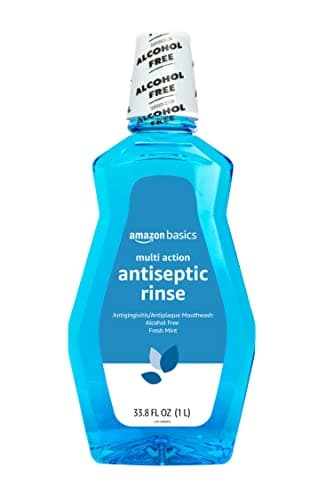 Amazon Basics Multi Action Antiseptic Oral Rinse, Alcohol-Free, Antiplaque, Antigingivitis, Fresh Mint Flavor, 1 Liter (33.8 Fluid Ounces), 1-Pack (Previously Solimo)