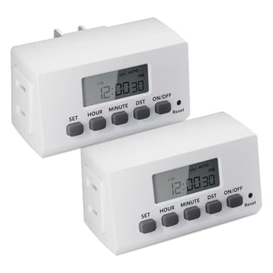 BN-LINK Indoor Digital Timer Outlet,24 Hour Light Timer Easy Programmable,Mini 2 Prong Plug in Timers for Electrical Outlets,Lamps,Fans,2 On/Off Programs,2 Pack,15A/1875W, ETL Listed