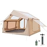 YOYIOTDR 12x7.5 FT Large Inflatable Tent with Stove Jack, 8-10 Person Camping Tent with Electric Air Pump, Clear Skylight & Stove Jack, 420D Oxford Waterproof, Air Tent with Mesh Windows/Doors