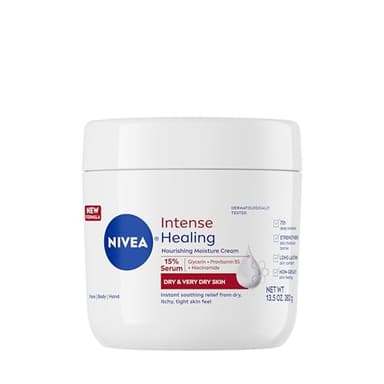 NIVEA Intense Healing Body Cream for Dry Skin with Glycerin, Provitamin B5 and Niacinamide, 72-Hour Moisture, Non-Greasy Body Moisturizer Immediately Soothes Dry, Itchy Skin Feeling, 13.5 Oz Jar