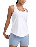 CRZ YOGA Womens Pima Cotton Racerback Workout Tank Tops Scoop Neck Athletic Loose Sleeveless Shirts White Medium