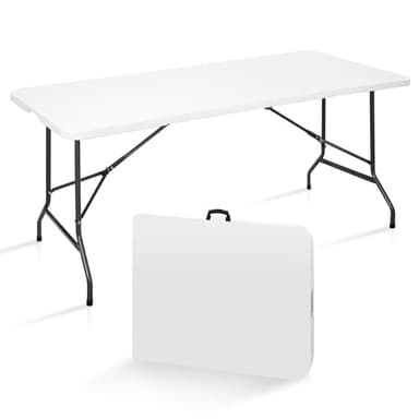 SUPER DEAL 6FT Folding Table for Indoor Outdoor, Portable Heavy Duty Fold-in-Half Plastic Dining Picnic Party Camping Table with Carrying Handle