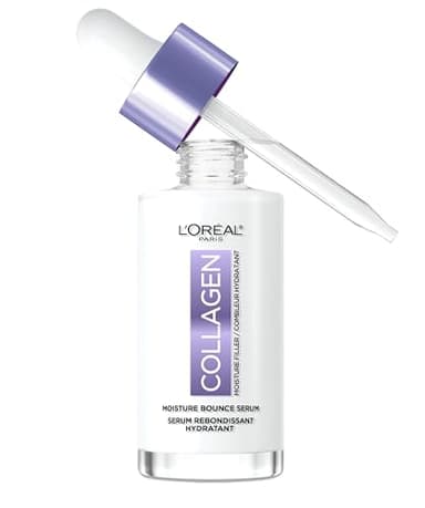 L'Oreal Paris Collagen Moisture Filler Moisture Bounce Face Serum, Glow Serum with Collagen, Glycerin, and Squalane for Bouncy, Radiant, Hydrated Skin, Includes Sample