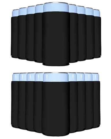 PartyPrints 25 Pack Black Blank Slim Can Cooler Sleeves | Plain Seltzer Customizable Bulk Coolers for Beer Bottles & 12oz Tall Cans | Skinny Collapsible Drink Insulated Sleeve