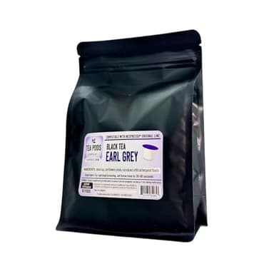 Earl Grey tea compatible with Nespresso OriginalLine, bergamot flavor black tea pods for coffee brewers. Pack of 18 tea capsules.