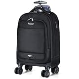 Ponhog Rolling Backpack with Wheels, 15.6 inch Travel Laptop Carry on Luggage for Women, Underseat Wheeled Backpacks with USB Port for Work Business, Black