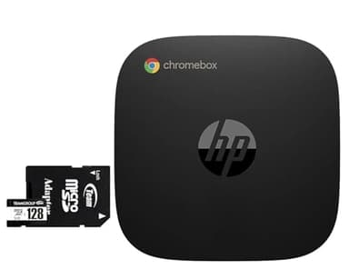 HP Chromebox G4 Mini Desktop PC (Intel Celeron 7305, 8GB DDR4, 64GB eMMC SSD, Intel UHD Graphics, 65W PSU, WiFi 6E, Bluetooth 5.3, RJ-45, 2 HDMI, Chrome OS) w/128GB microSDXC Card